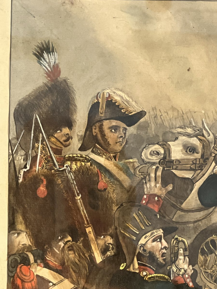 Gouache ancienne représentant la bataille de Waterloo, dans un encadrement époque restauration-photo-3