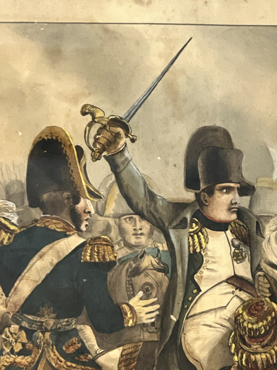 Gouache ancienne représentant la bataille de Waterloo, dans un encadrement époque restauration-photo-2