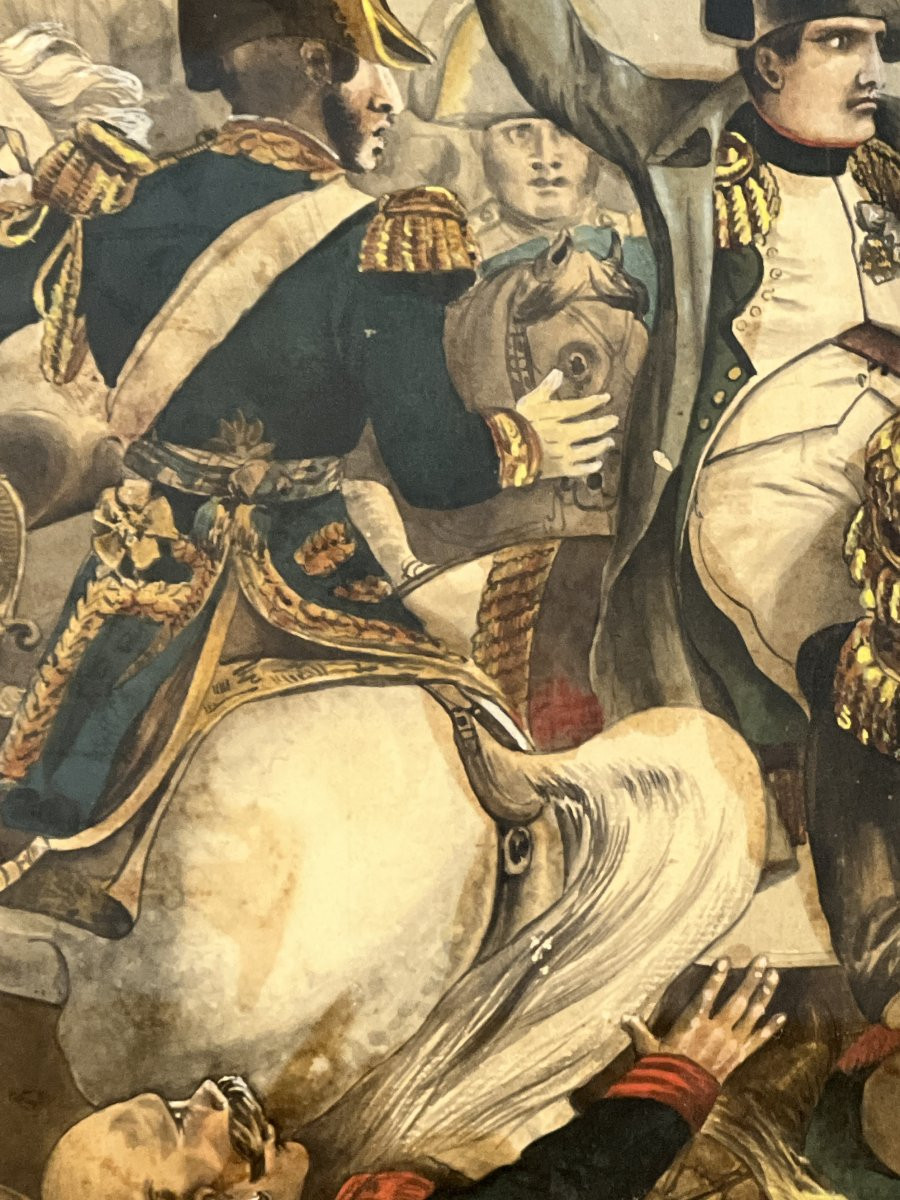 Gouache ancienne représentant la bataille de Waterloo, dans un encadrement époque restauration-photo-3
