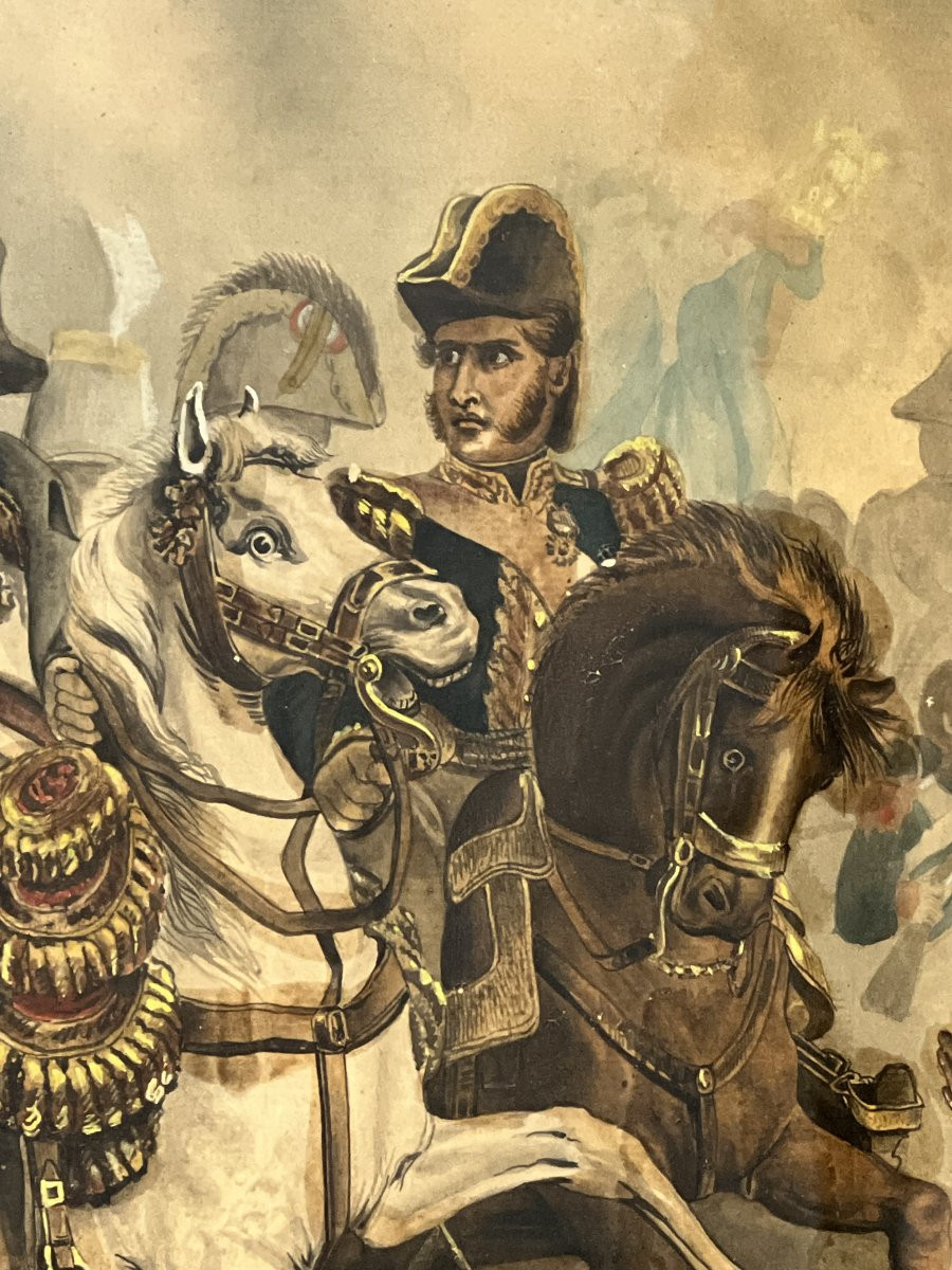 Gouache ancienne représentant la bataille de Waterloo, dans un encadrement époque restauration-photo-5