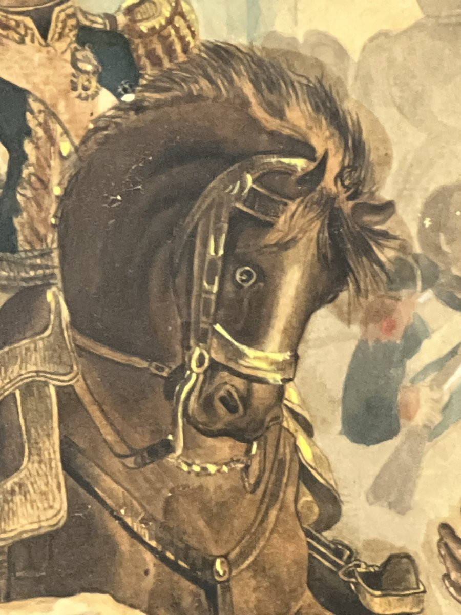 Gouache ancienne représentant la bataille de Waterloo, dans un encadrement époque restauration-photo-7