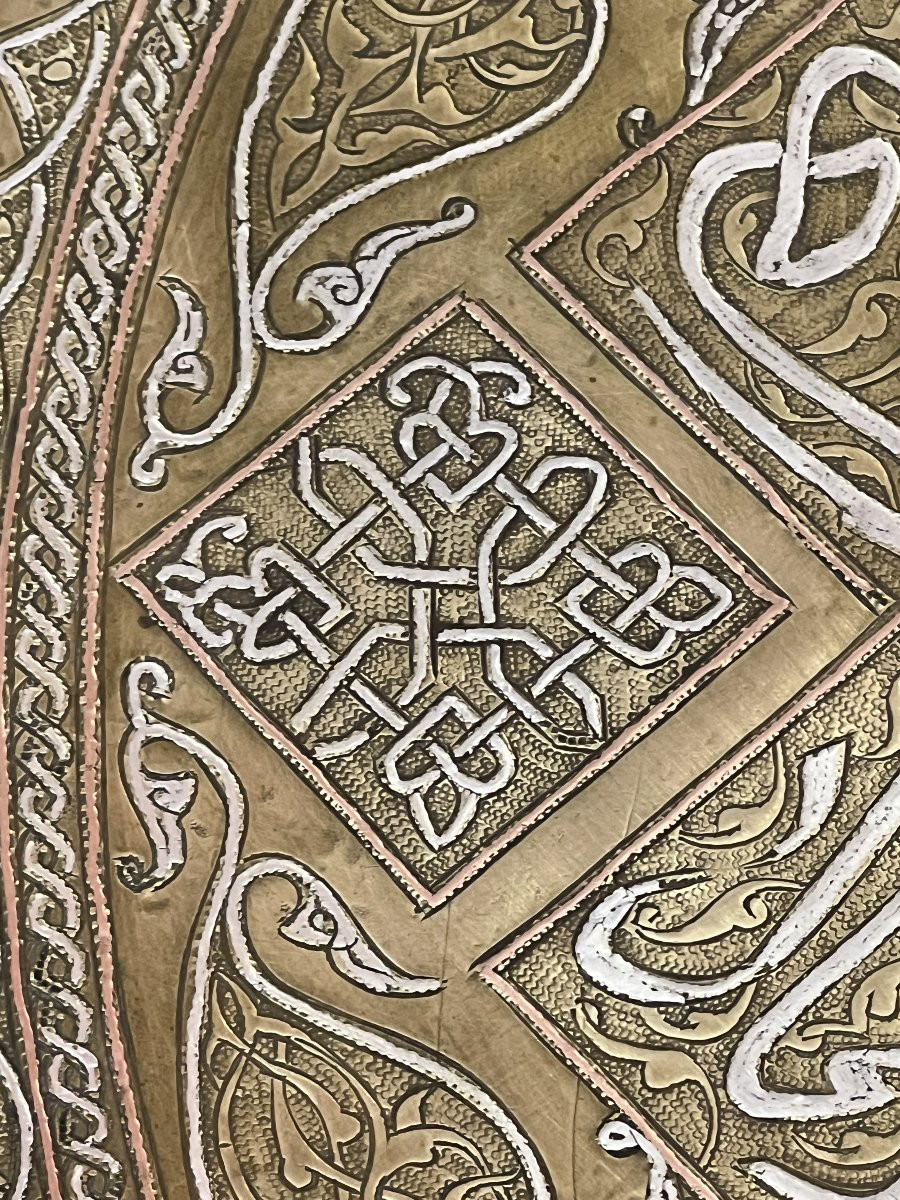 Plateau de cérémonie orientale de grande qualité en cuivre et argent, XIXe siècle, Iran Syrie-photo-3