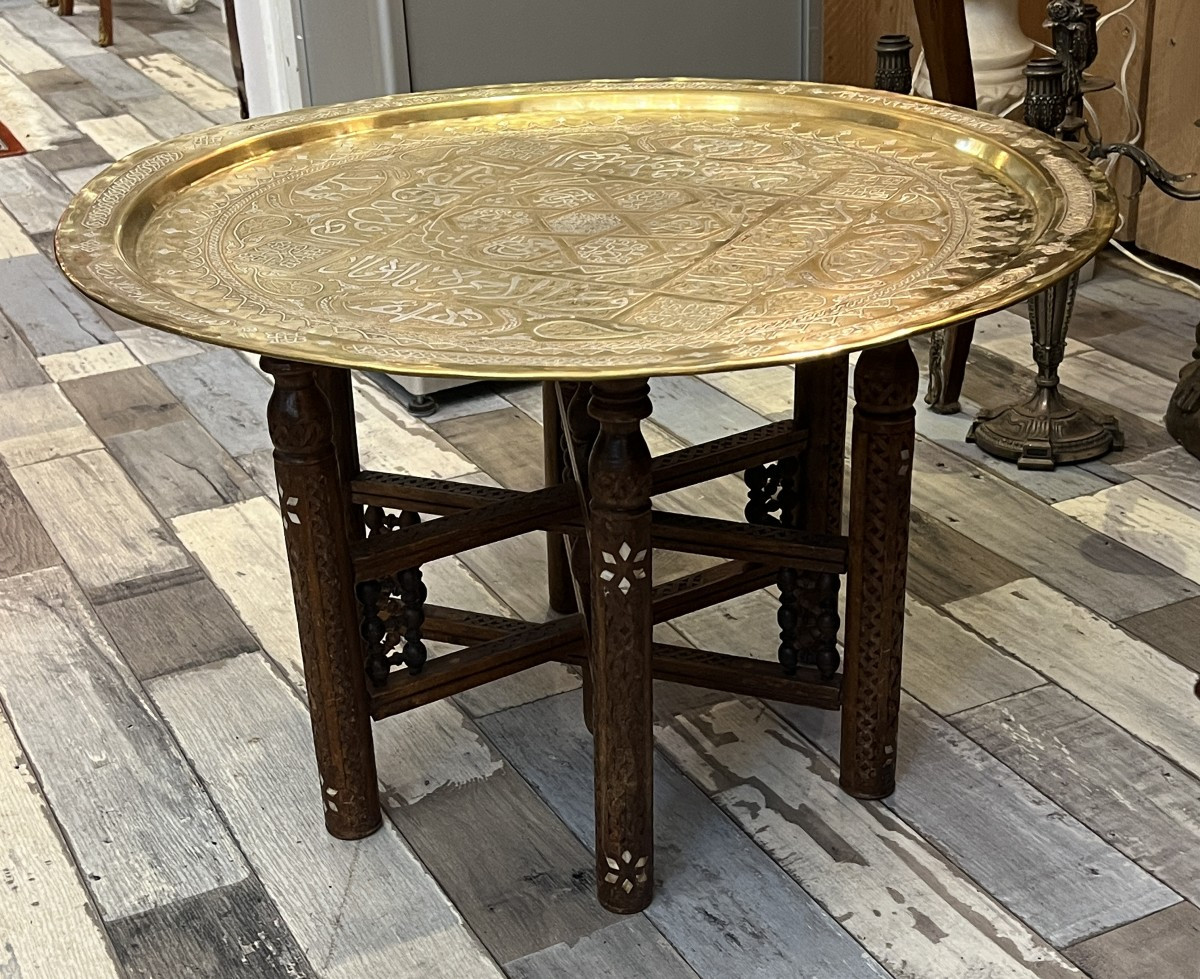 Plateau de cérémonie orientale de grande qualité en cuivre et argent, XIXe siècle, Iran Syrie