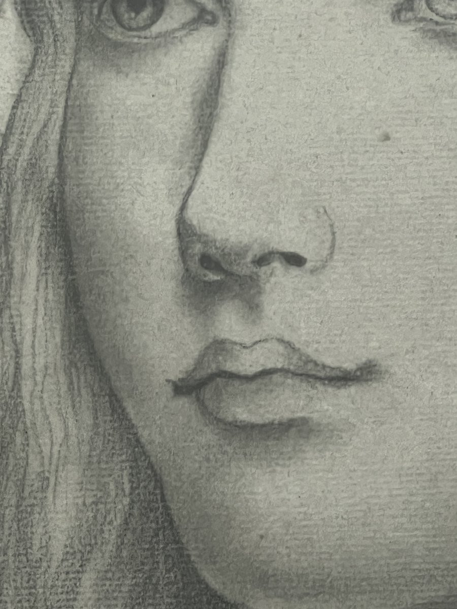 Dessin original représentant le portrait d'une jeune femme, bien fait, presque art nouveau-photo-3