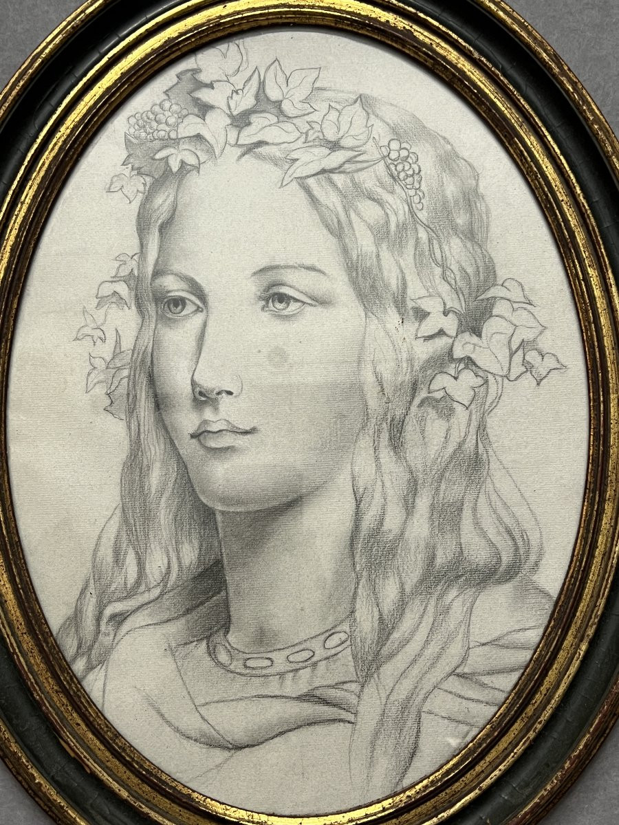 Dessin original représentant le portrait d'une jeune femme, bien fait, presque art nouveau-photo-1