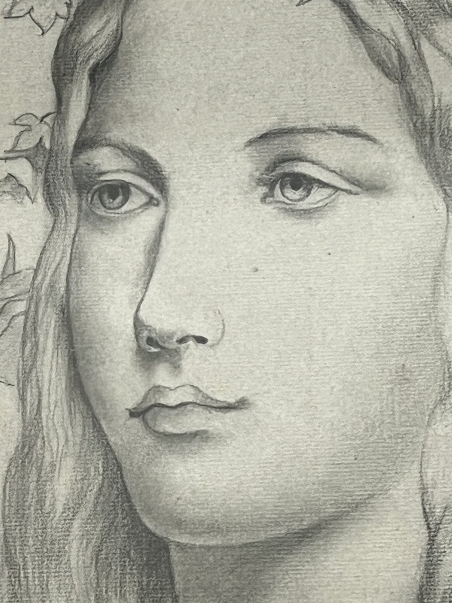 Dessin original représentant le portrait d'une jeune femme, bien fait, presque art nouveau-photo-6