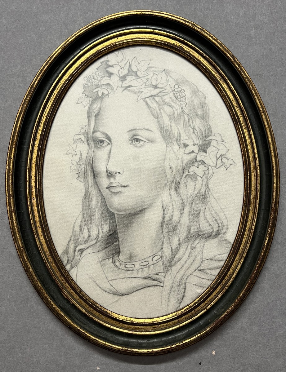 Dessin original représentant le portrait d'une jeune femme, bien fait, presque art nouveau
