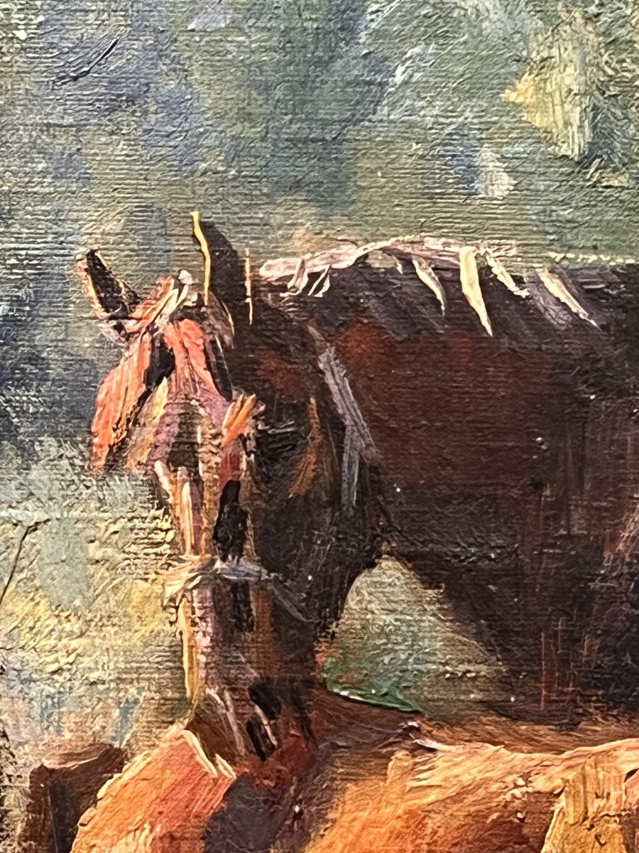 "mares And Their Foals" By Raymond Louis Lecourt (1882-1946), Oil On Antique Canvas-photo-7