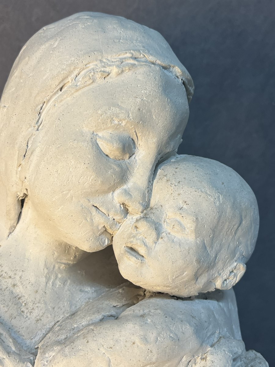 Paul Belmondo ( 1998-1982 ) sculpture en plâtre d'une femme à l'enfant, 33,5 cm-photo-2