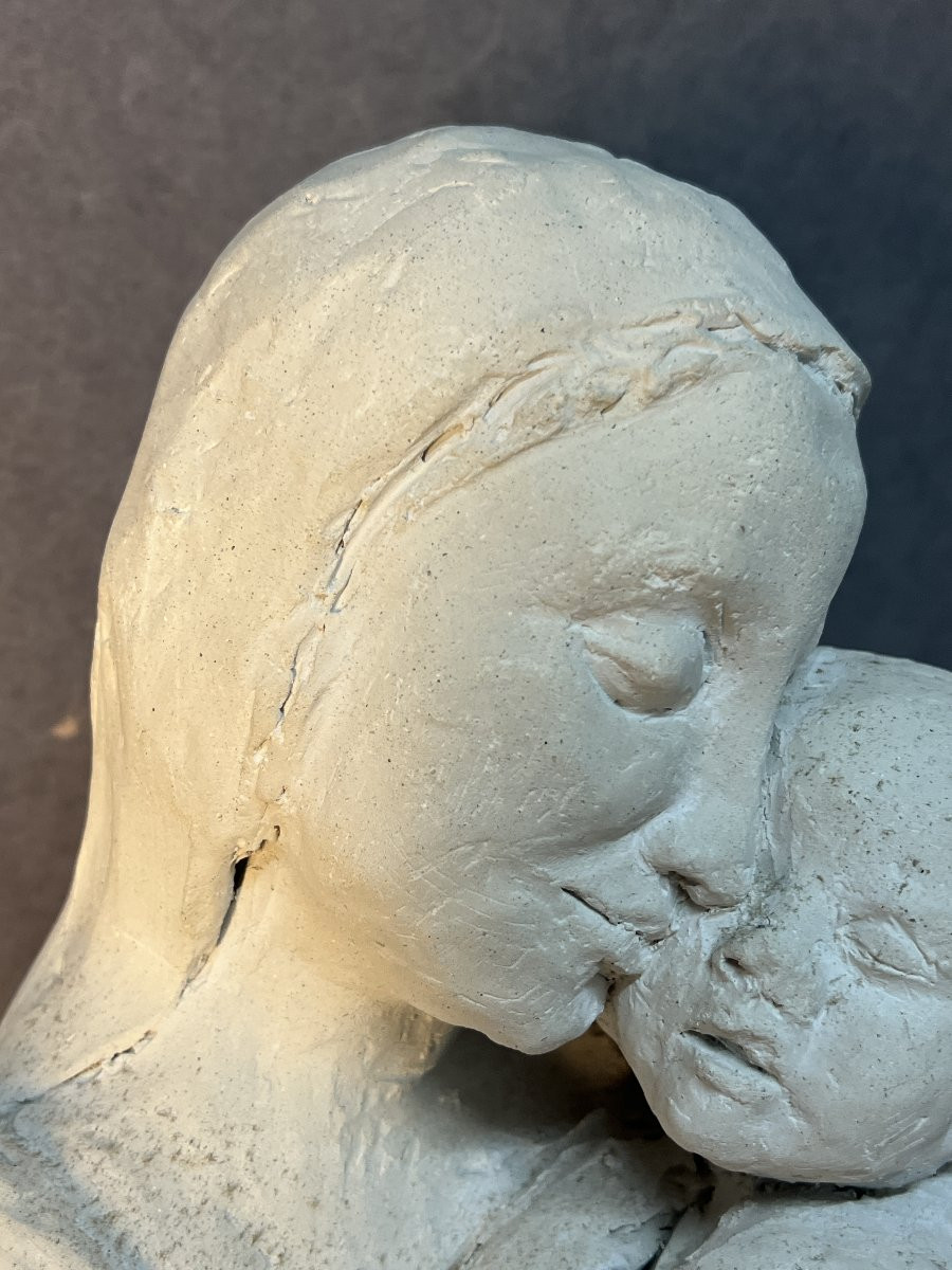Paul Belmondo ( 1998-1982 ) sculpture en plâtre d'une femme à l'enfant, 33,5 cm-photo-3