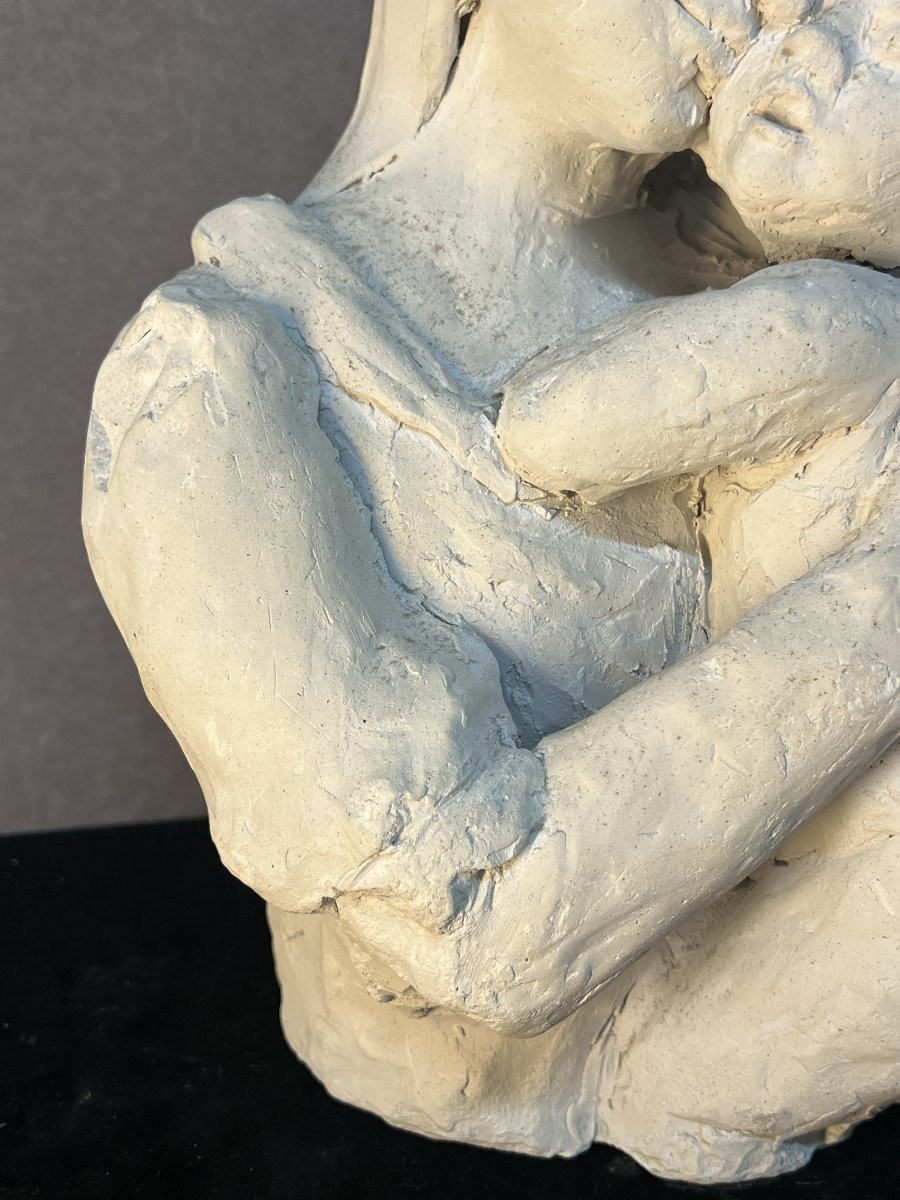 Paul Belmondo ( 1998-1982 ) sculpture en plâtre d'une femme à l'enfant, 33,5 cm-photo-1