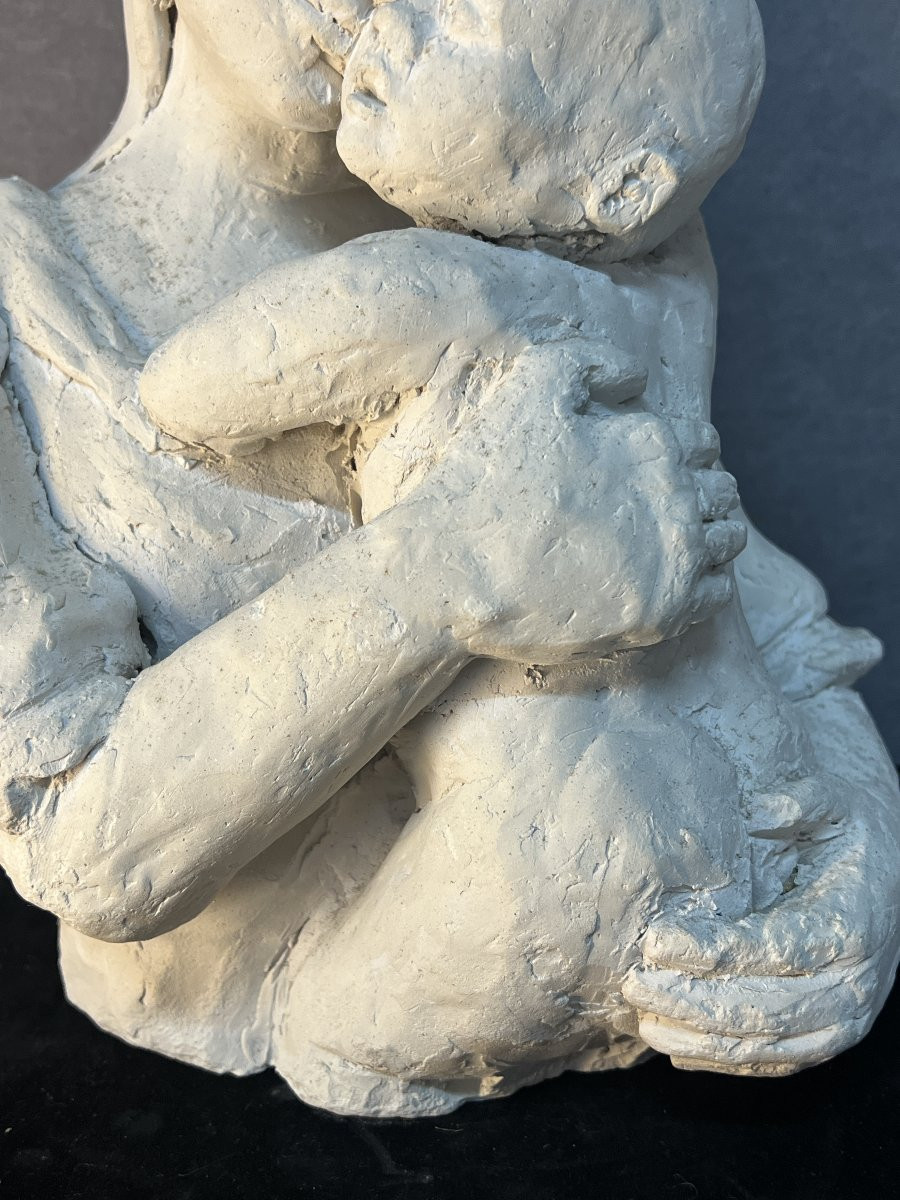 Paul Belmondo ( 1998-1982 ) sculpture en plâtre d'une femme à l'enfant, 33,5 cm-photo-2