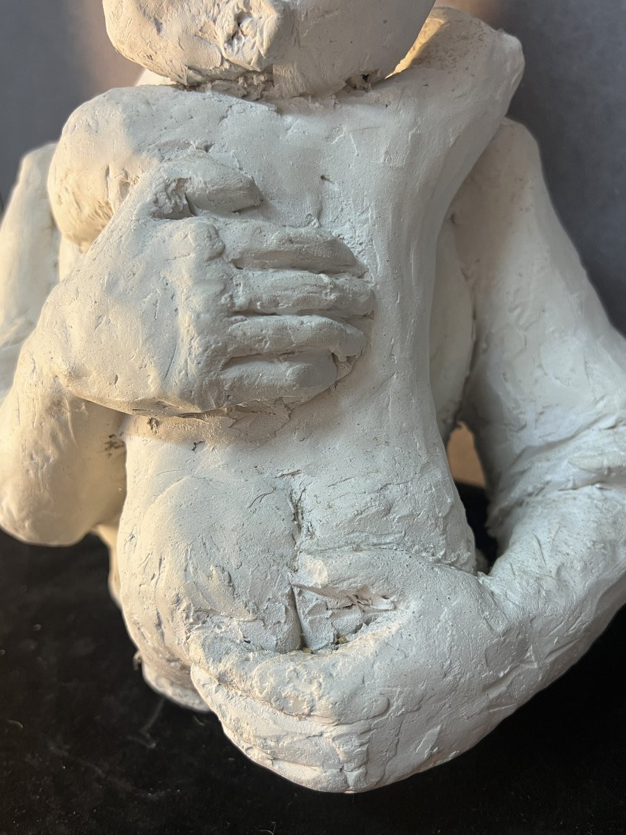 Paul Belmondo ( 1998-1982 ) sculpture en plâtre d'une femme à l'enfant, 33,5 cm-photo-4