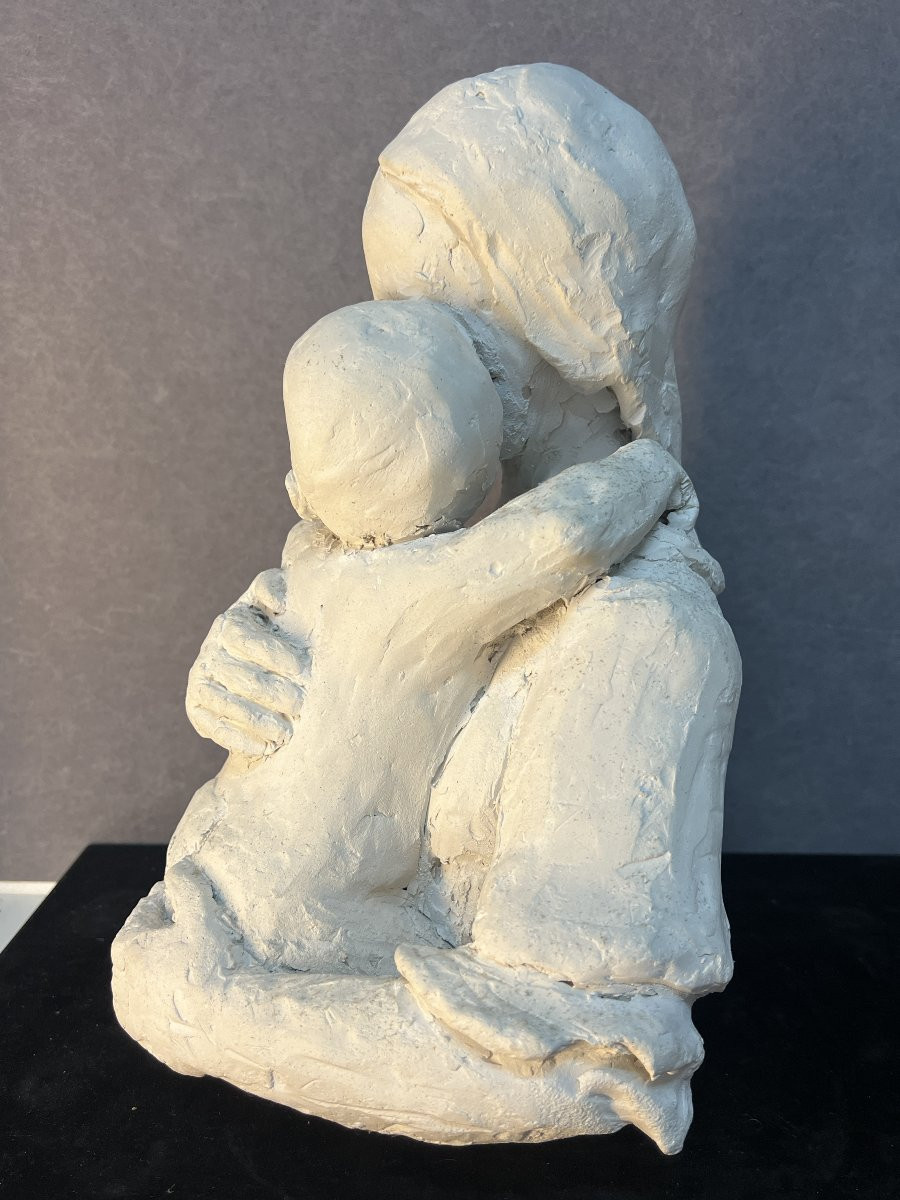 Paul Belmondo ( 1998-1982 ) sculpture en plâtre d'une femme à l'enfant, 33,5 cm-photo-5