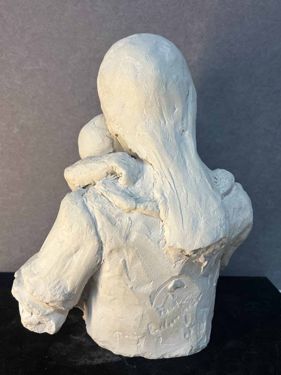 Paul Belmondo ( 1998-1982 ) sculpture en plâtre d'une femme à l'enfant, 33,5 cm-photo-6