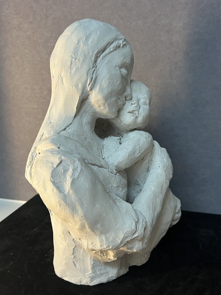 Paul Belmondo ( 1998-1982 ) sculpture en plâtre d'une femme à l'enfant, 33,5 cm-photo-8