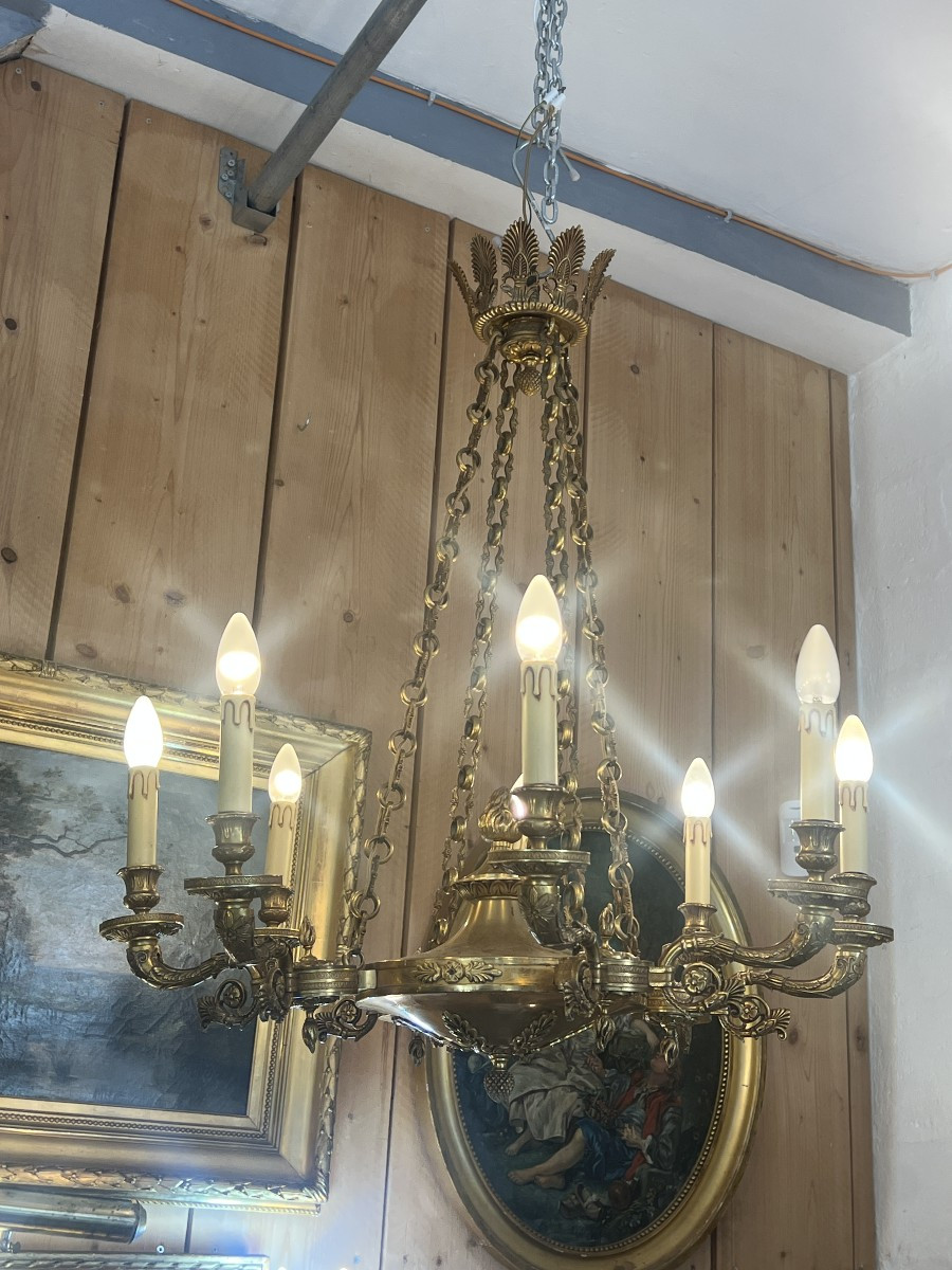 Contemporary Empire-style Chandelier In Sculpted Bronze, Illuminated By 8 Lights, High Quality