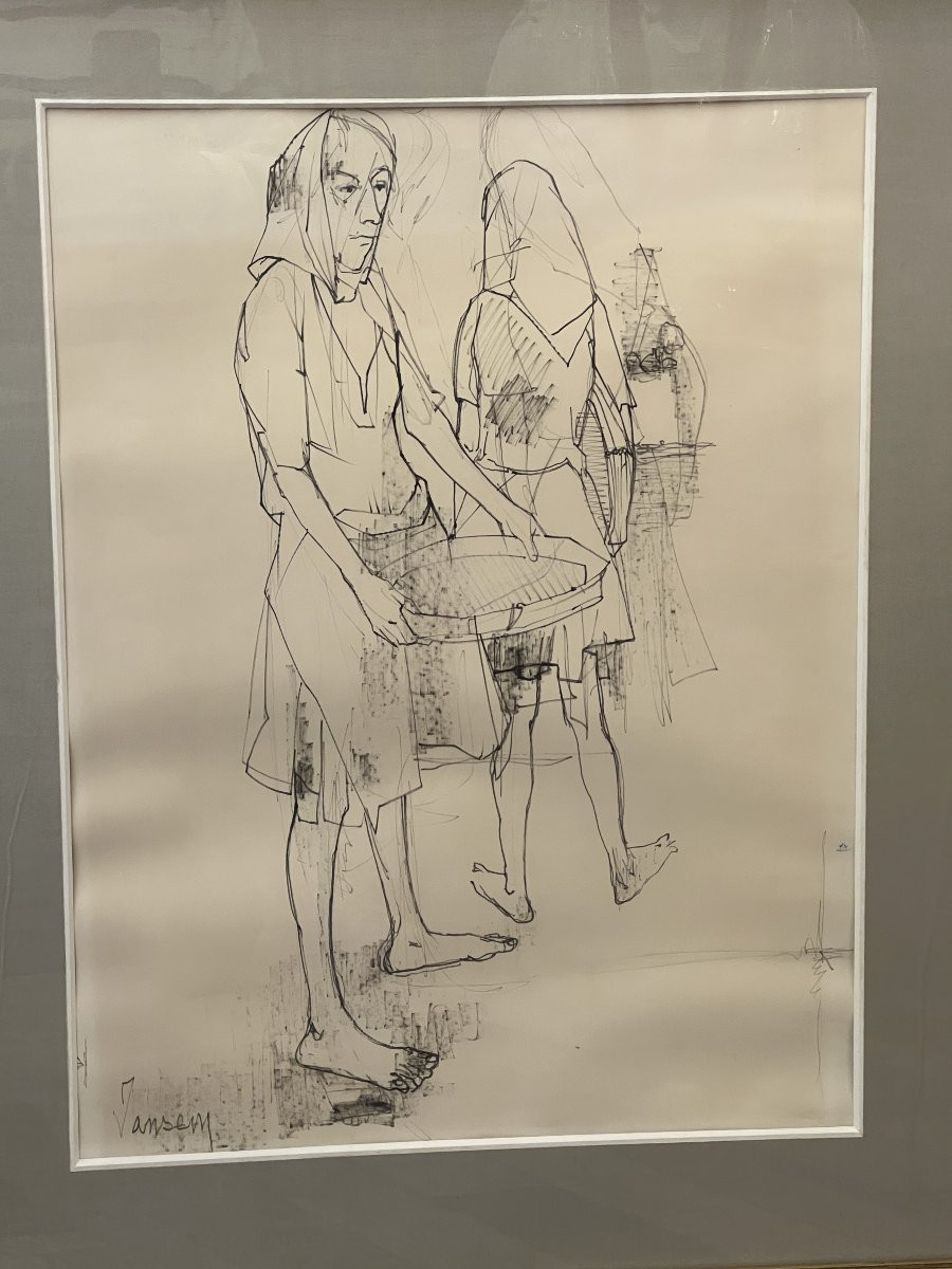 Large Ink Drawing By Jean Jansem, Depicting A Group Of Female Figures-photo-2