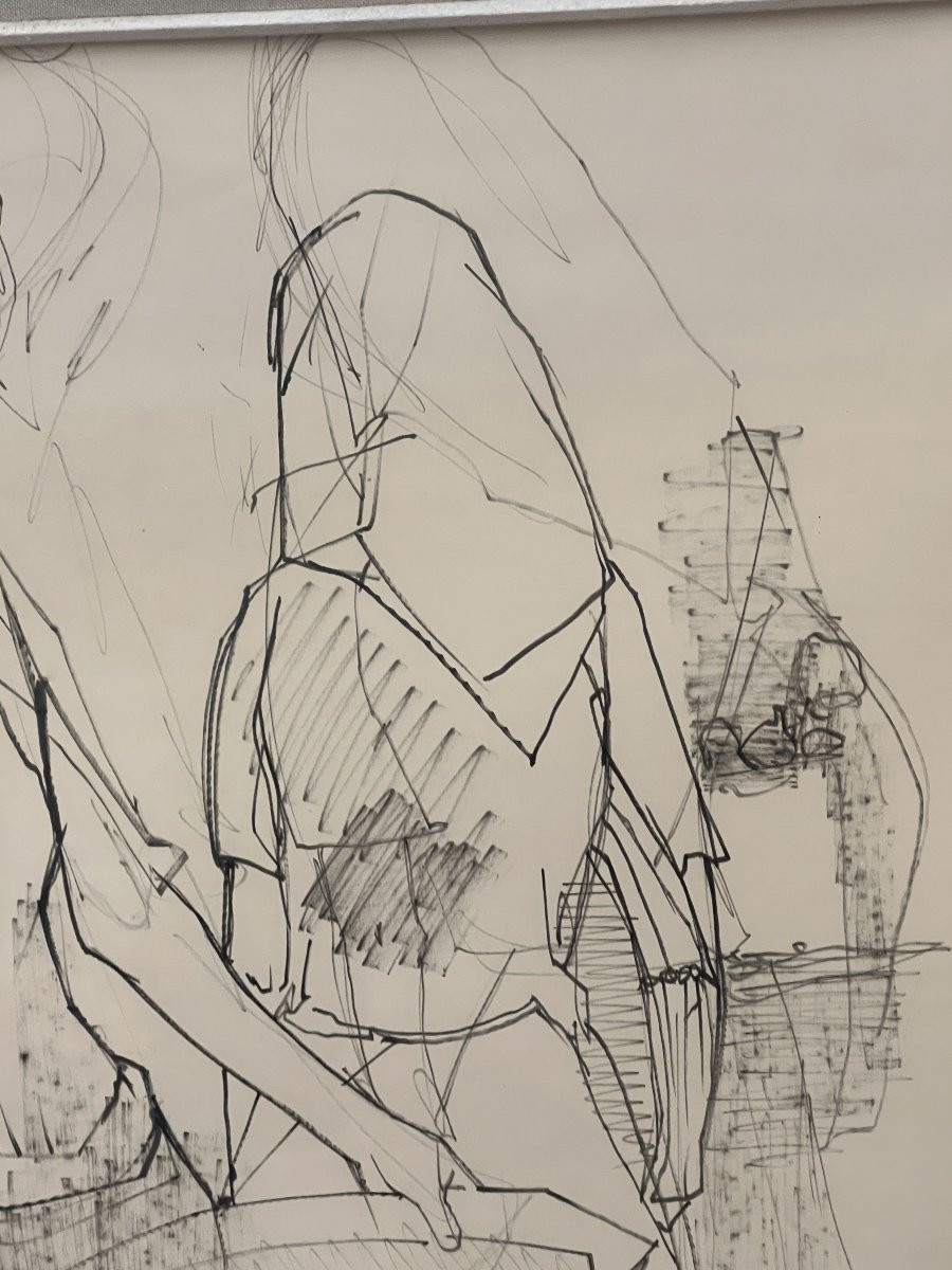 Large Ink Drawing By Jean Jansem, Depicting A Group Of Female Figures-photo-2