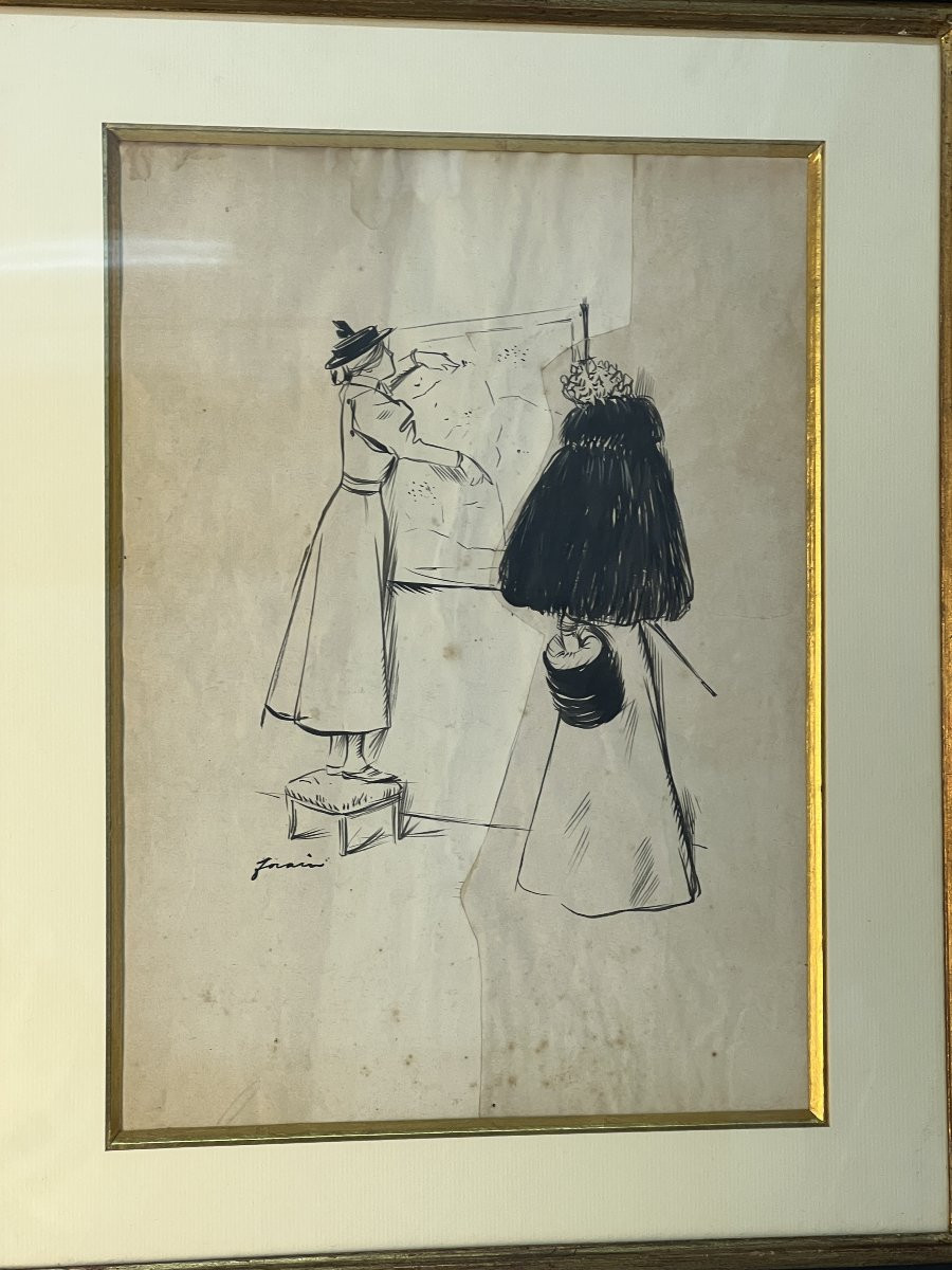 Mixed Media Drawing In India Ink, By Jean-louis Forain (1852-1931) -photo-2