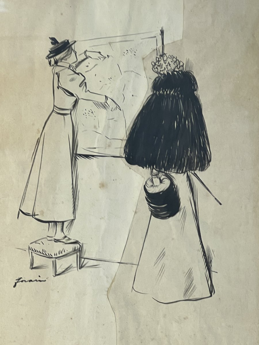 Mixed Media Drawing In India Ink, By Jean-louis Forain (1852-1931) -photo-3