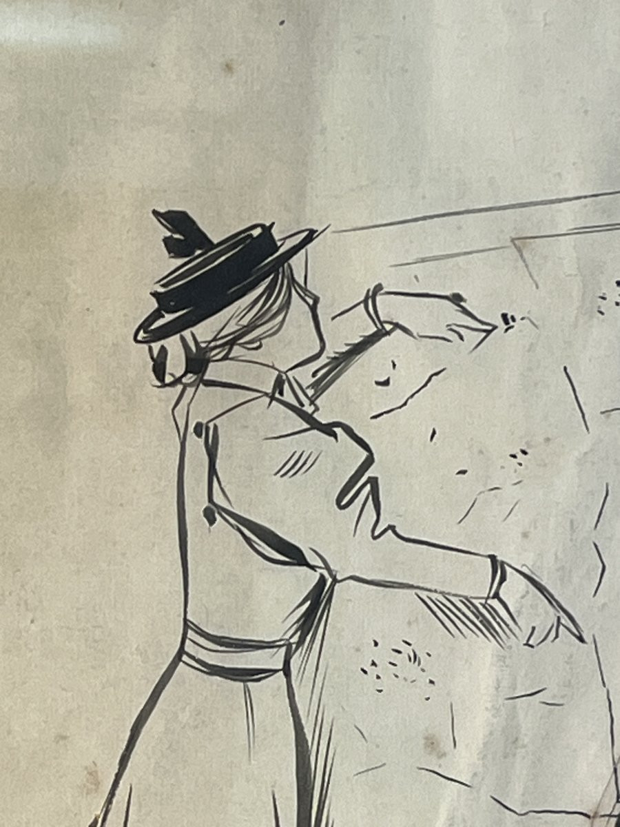 Mixed Media Drawing In India Ink, By Jean-louis Forain (1852-1931) -photo-4