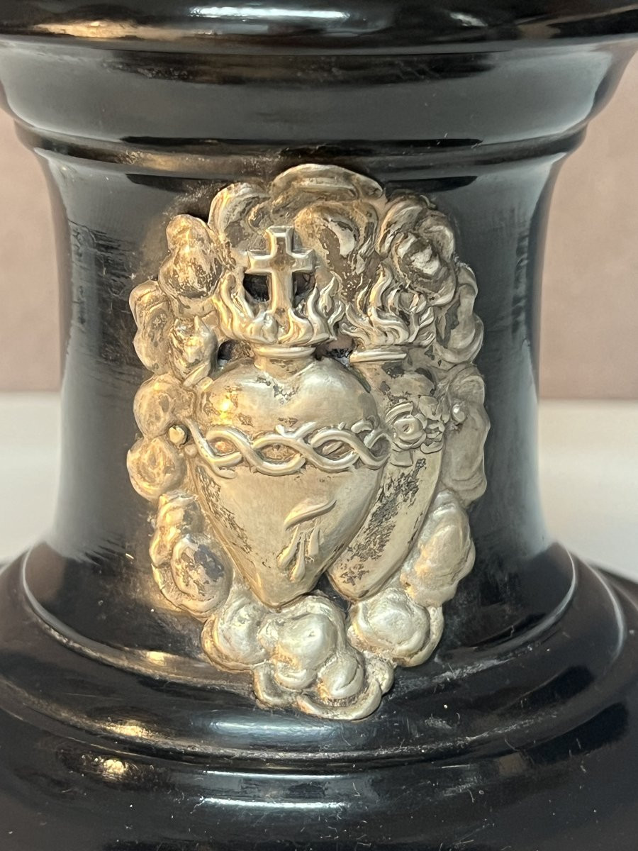 Crucifix In Blackened Wood And Solid Silver Under A Glass Dome, 19th Century, H 63 Cm-photo-7