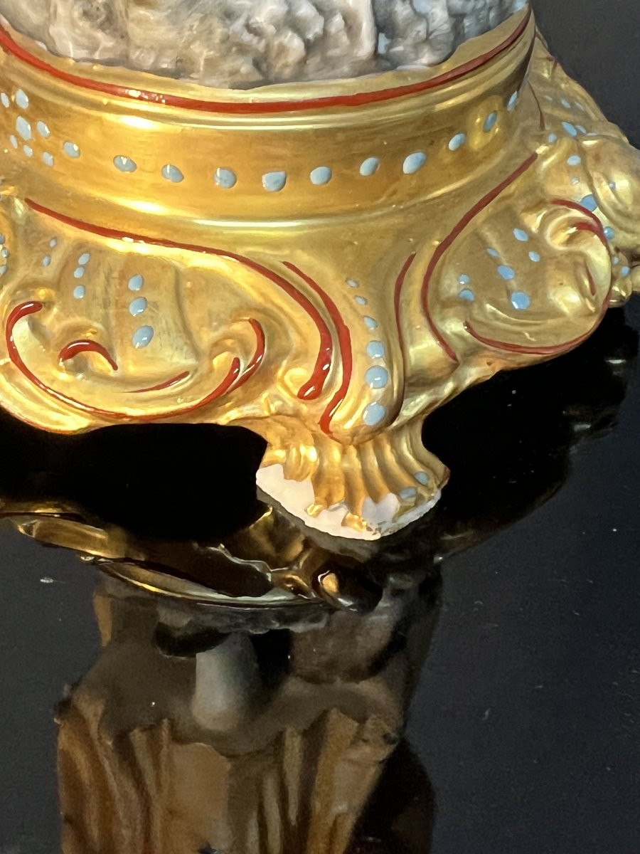 Pair Of Statuettes Depicting A Romantic Scene, In Polychrome Biscuit Porcelain, 19th Century Gilding-photo-7