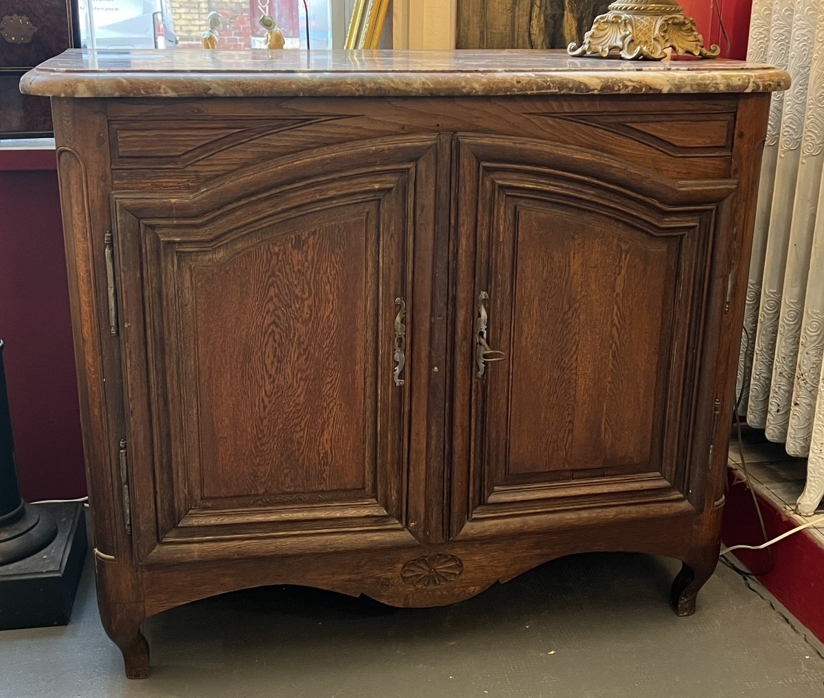 Louis XIV Style Oak Hunting Buffet, 18th Century, With Marble Top