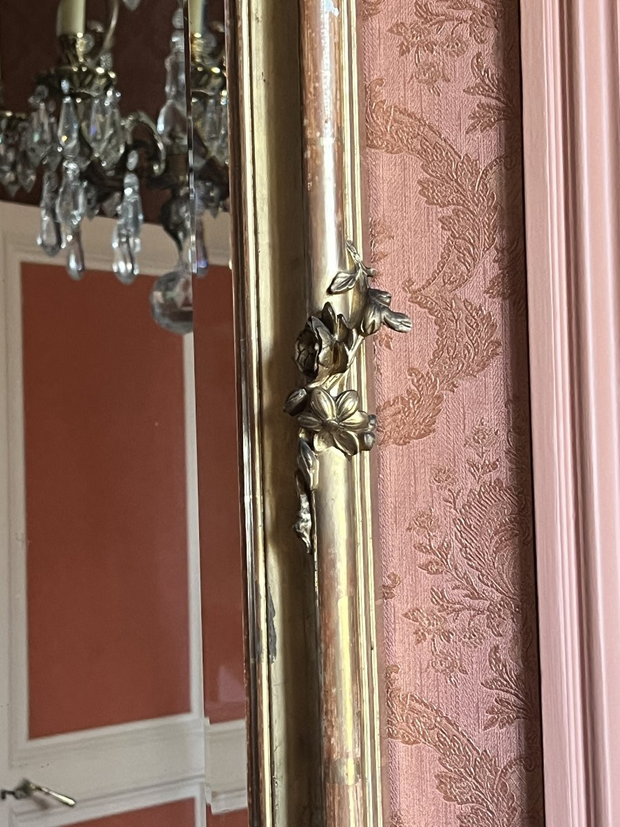 Large Louis XV Style Giltwood Castle Mirror, 19th Century, Height 233 Cm-photo-4