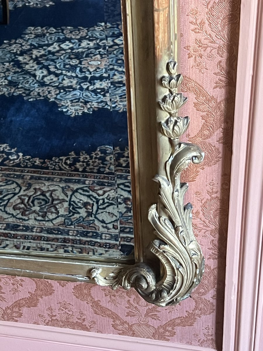 Large Louis XV Style Giltwood Castle Mirror, 19th Century, Height 233 Cm-photo-2