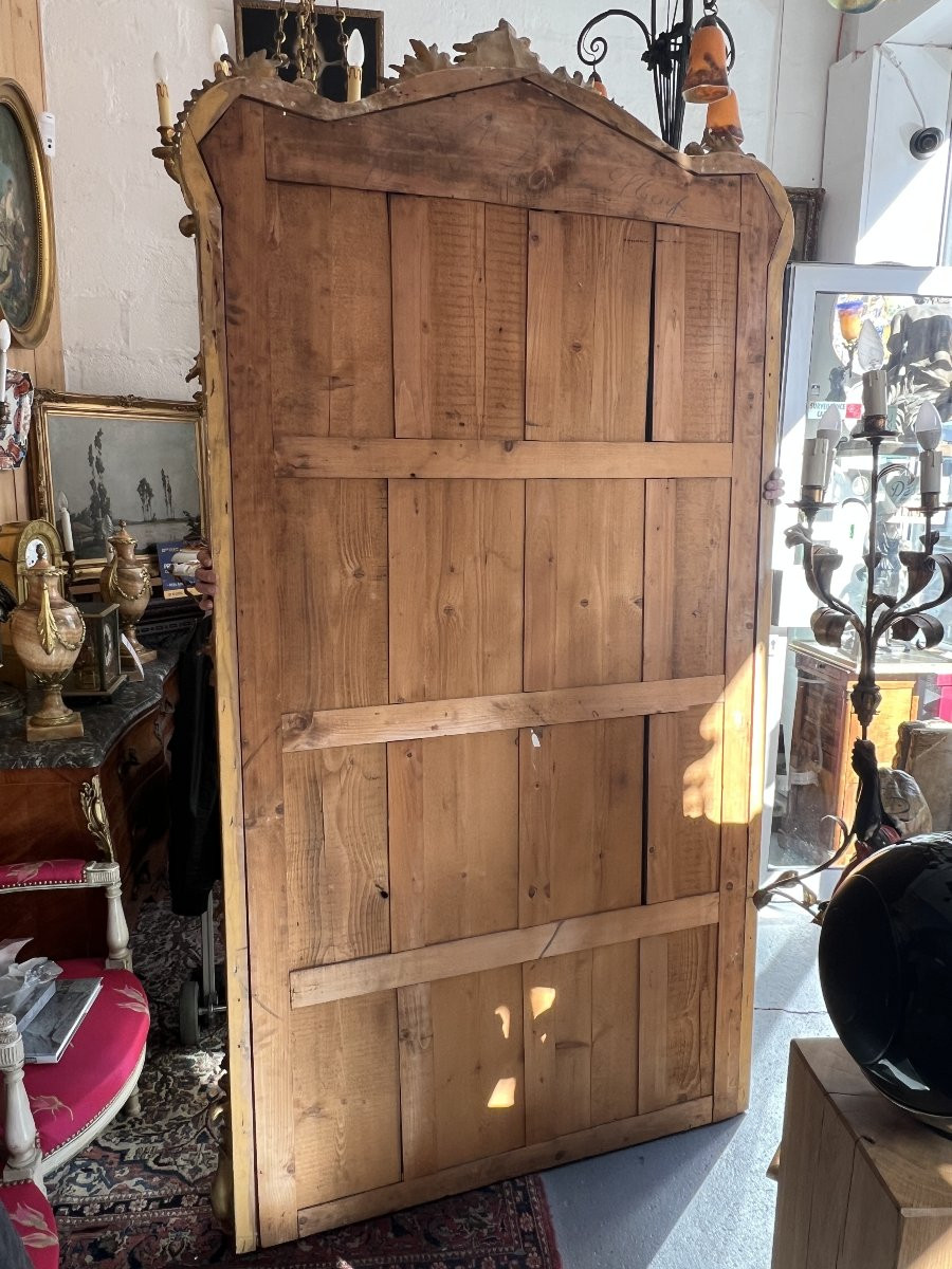 Large Louis XV Style Giltwood Castle Mirror, 19th Century, Height 233 Cm-photo-6
