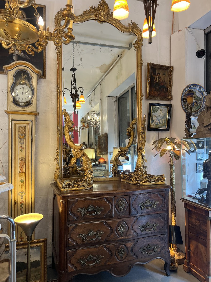 Large Louis XV Style Giltwood Castle Mirror, 19th Century, Height 233 Cm-photo-7