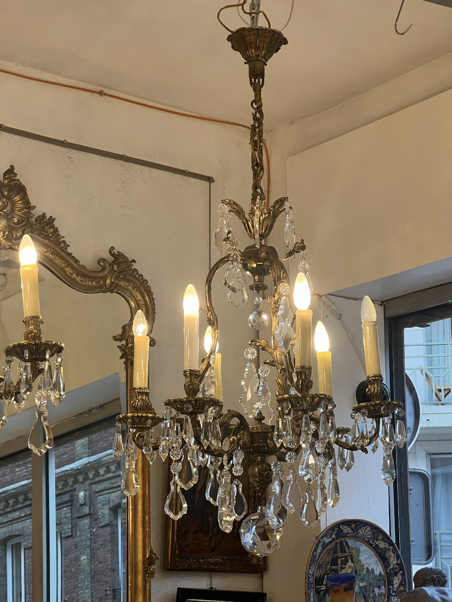 Bohème, paire de grand lustres de type cage style Louis XV en bronze laiton massif & pampilles -photo-2