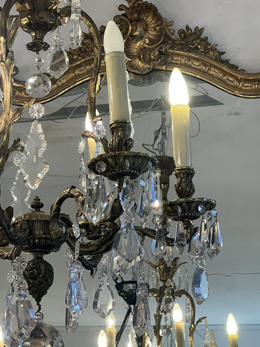 Bohème, paire de grand lustres de type cage style Louis XV en bronze laiton massif & pampilles -photo-3