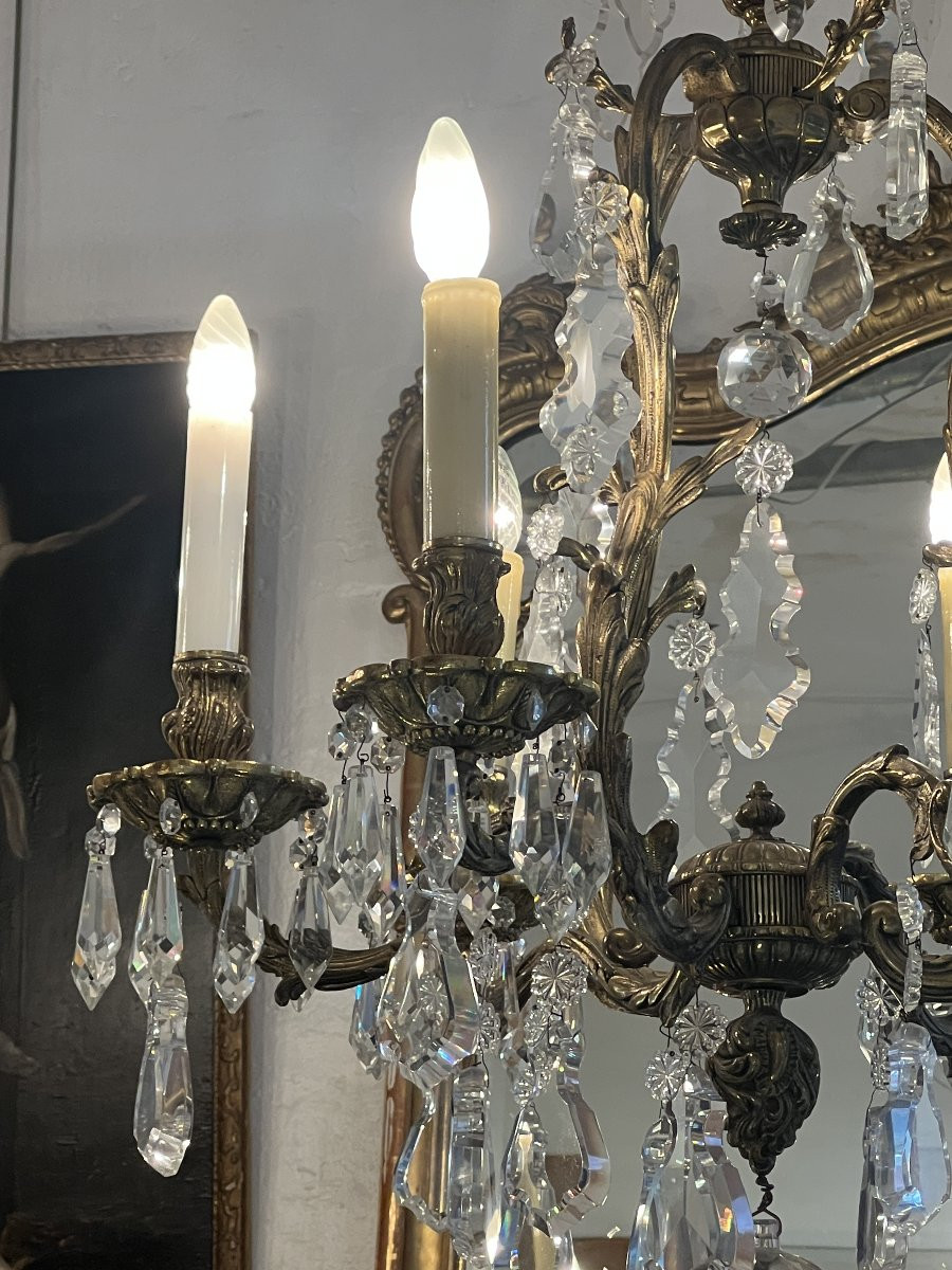 Bohème, paire de grand lustres de type cage style Louis XV en bronze laiton massif & pampilles -photo-5