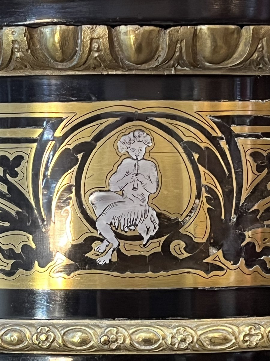 Buffet bas en marqueterie Boulle, meuble d’appui galbé, époque Napoléon III fin du XIXe siècle-photo-3