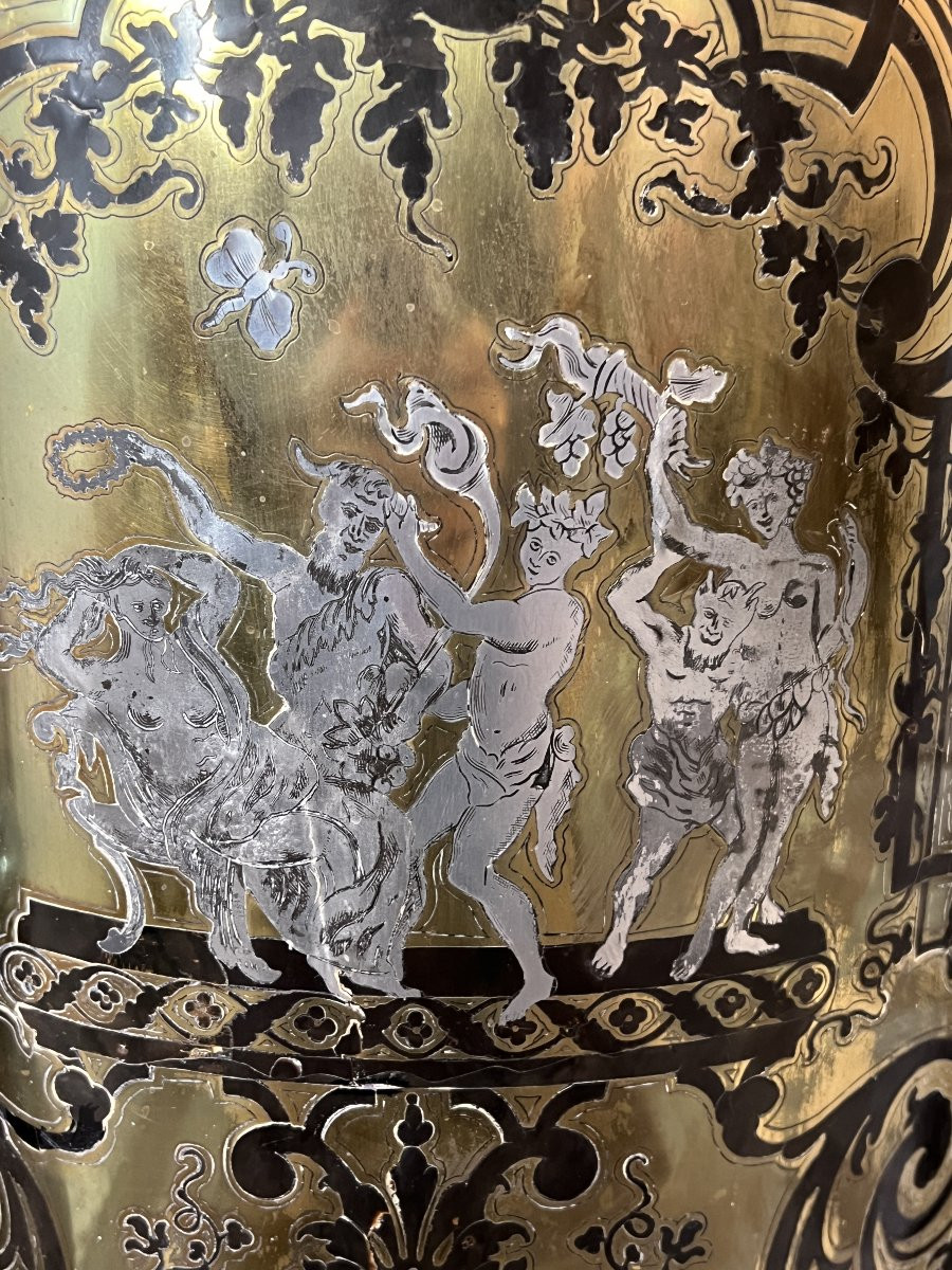 Buffet bas en marqueterie Boulle, meuble d’appui galbé, époque Napoléon III fin du XIXe siècle-photo-2
