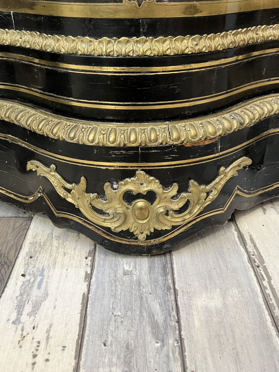 Buffet bas en marqueterie Boulle, meuble d’appui galbé, époque Napoléon III fin du XIXe siècle-photo-5
