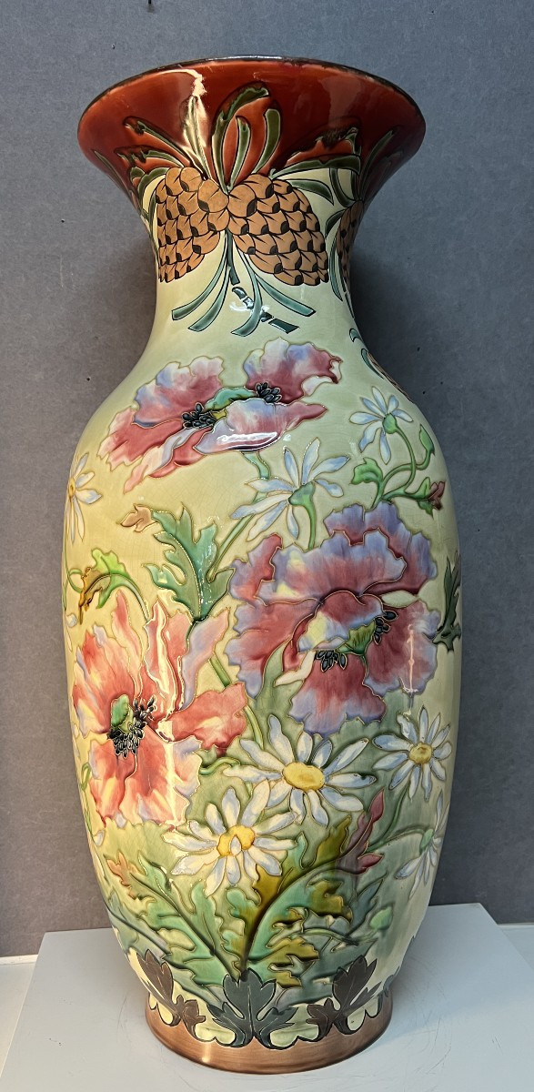 Large Longchamp Porcelain Vase, Ironstone, With Floral Enamel Decoration, Height 73 Cm