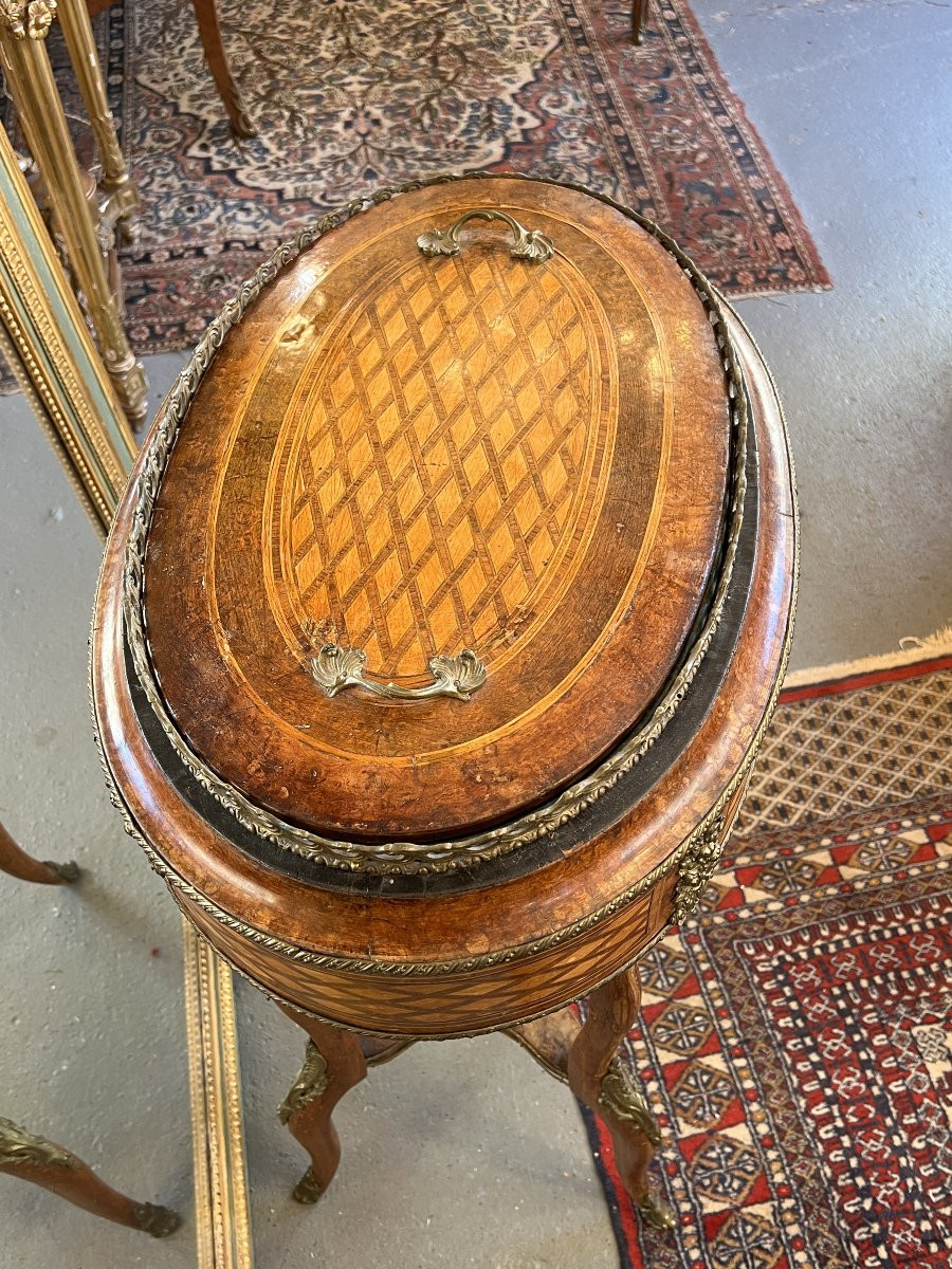 A Marquetry Jardinière In Precious Woods, Napoleon III Period, Mid-19th Century-photo-3