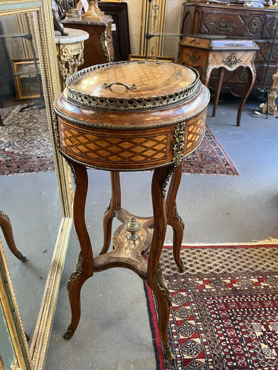 A Marquetry Jardinière In Precious Woods, Napoleon III Period, Mid-19th Century-photo-2