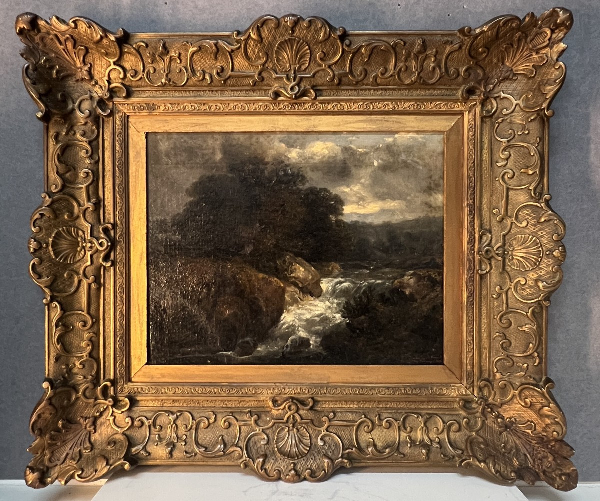 Alexandre Eugène Bellangé (1837-1895), HSC représentant une petite cascade, daté 1856