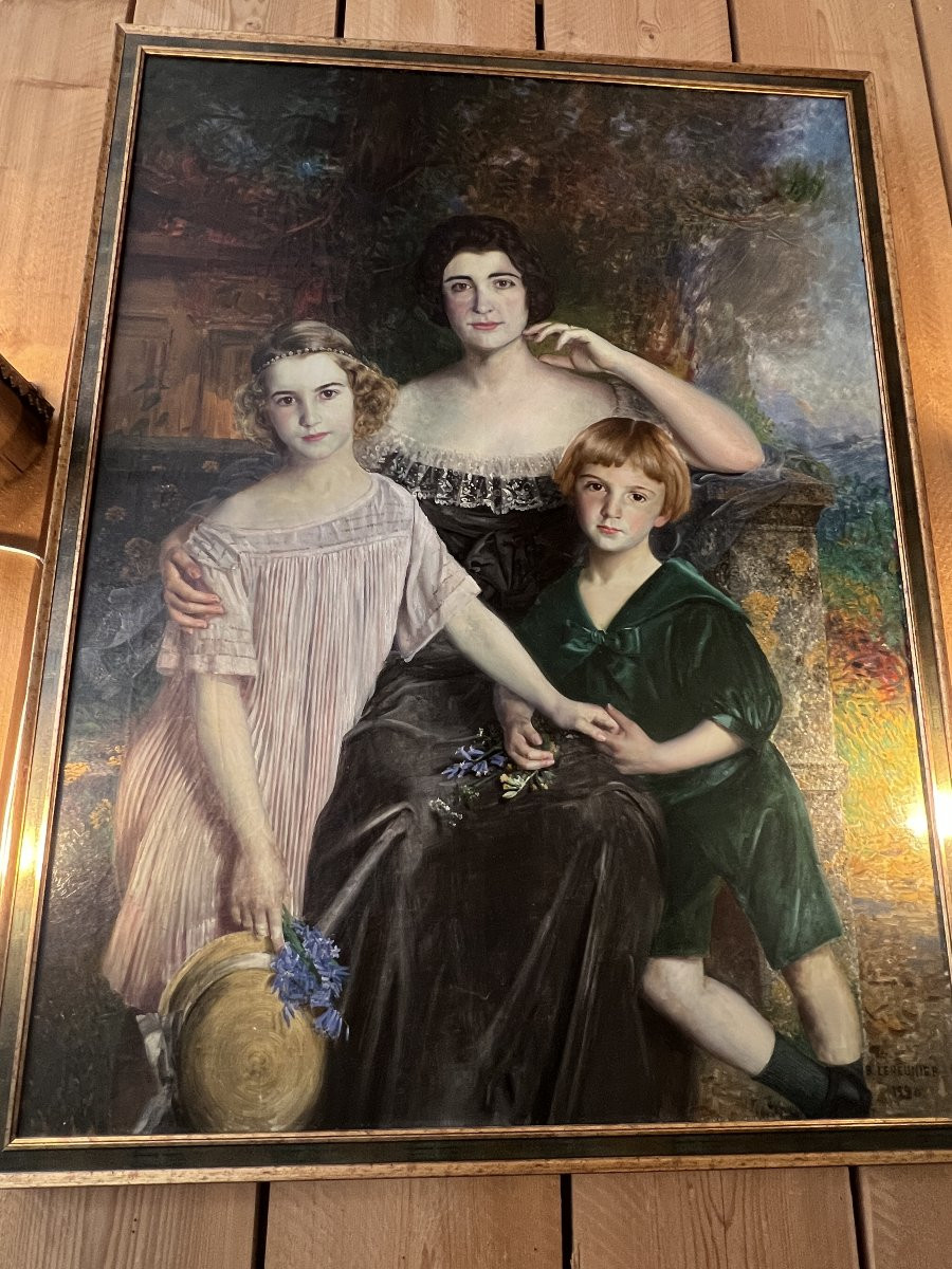 Grand tableau huile sur toile signé de Basile Lemeunier (1852-1922) et daté de 1920.-photo-2