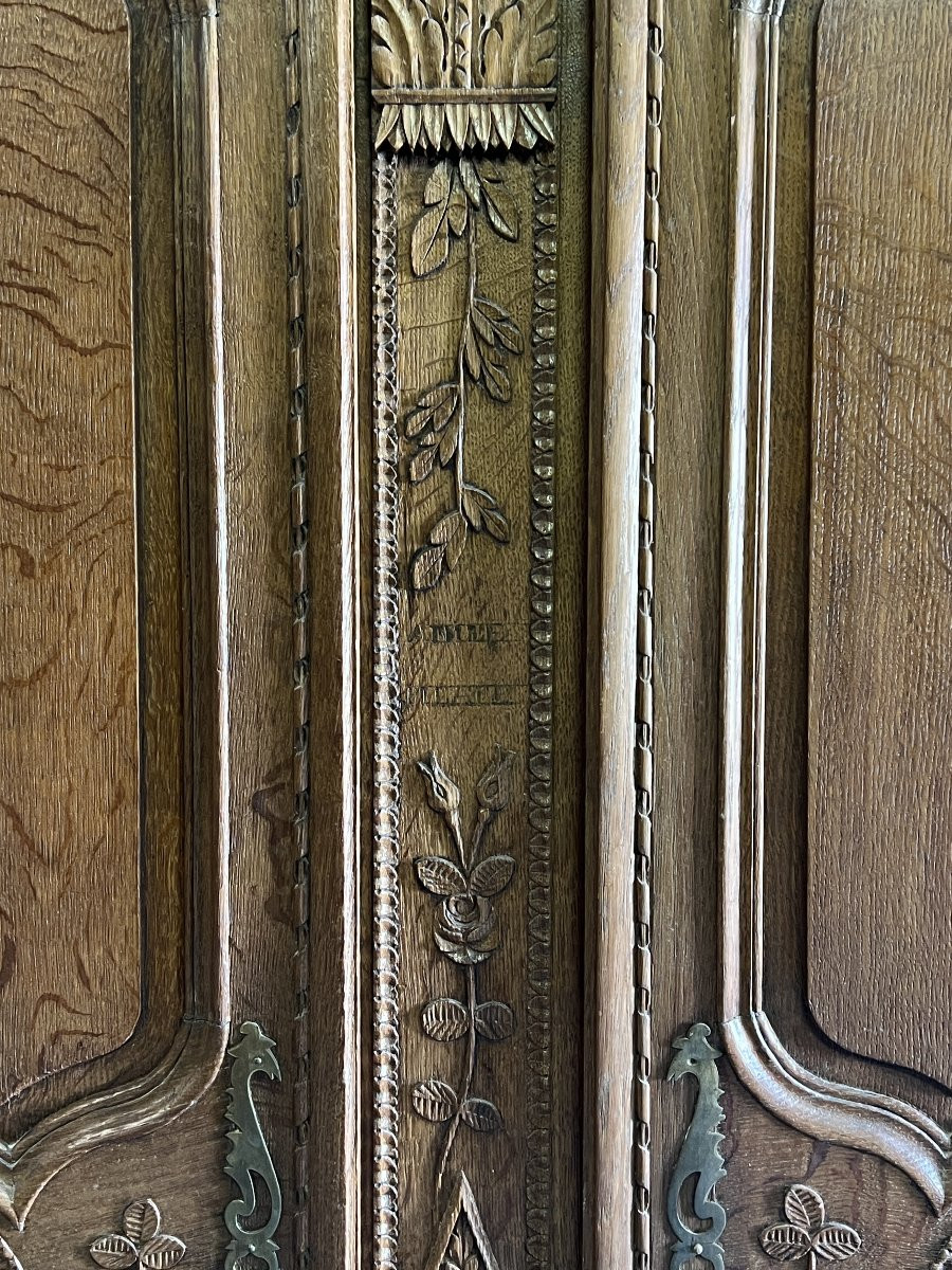 Armoire de mariage Normande XIXe siècle, au bouquets de fleurs et colombes-photo-4