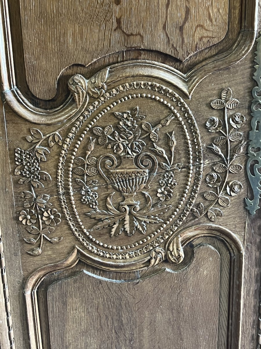 Armoire de mariage Normande XIXe siècle, au bouquets de fleurs et colombes-photo-3