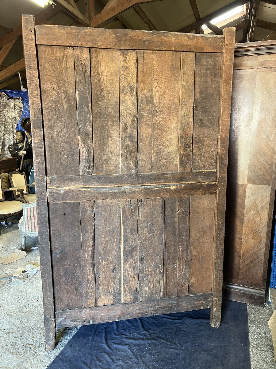 19th Century Solid Oak Normandy Wedding Armoire With Bouquets Of Flowers And Doves-photo-5