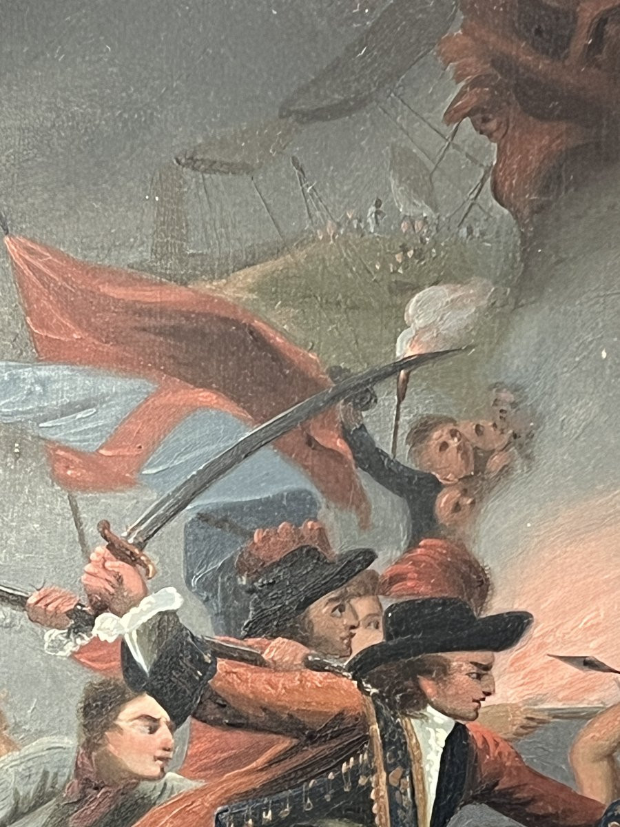 d’après Benjamin West (1738-1820), la bataille de la Hogue, début XIXe siècle, huile sur tôle-photo-1
