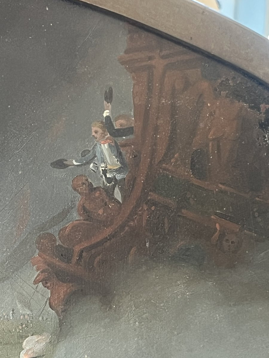 d’après Benjamin West (1738-1820), la bataille de la Hogue, début XIXe siècle, huile sur tôle-photo-2