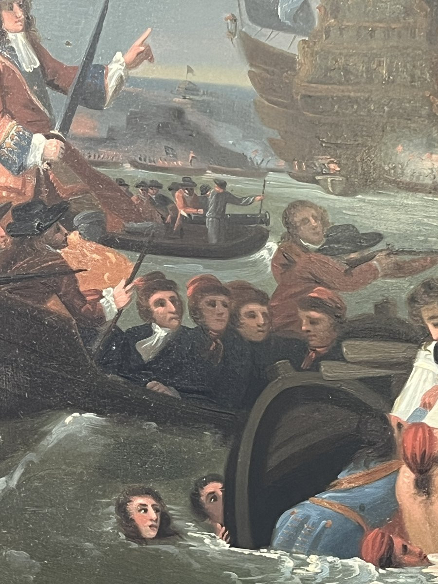 d’après Benjamin West (1738-1820), la bataille de la Hogue, début XIXe siècle, huile sur tôle-photo-4